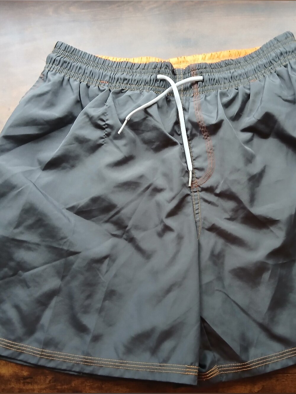 Men's Dark Gray Swim Shorts with Orange Waistband